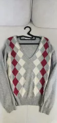 アーガイル Vネック セーター グレー/レッド