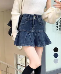 プリーツデニムスカート ミニスカート