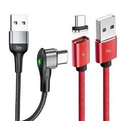 L字(1m)+直型(1m)+Type-C端子×2枚 嵌め込み式 (端子はオス４ピン、ケーブルはメス４ピン) マグネット 充電 ケーブル usb QC-3.0/4.0 急速 データ伝送対応 max 5A 磁気 着脱式 スマホ TYPE-C micro- ...