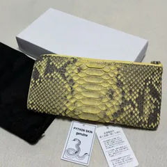 【未使用シミあり】ダイヤモンドパイソン長財布 L字ファスナー型 ヘビ革 蛇革 イエロー メンズ レディース
