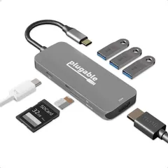Plugable USB-C ハブ 7-in-1 マルチアダプター Windows Mac Chromebook 互換（4K HDMI、USB 3.0 ポートx3、SD/microSD カードリーダー、92W 充電）USB4、Thunderbolt  ...