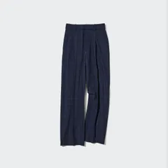UNIQLO タックワイドパンツ（チェック・丈標準68～70cm） ネイビー S