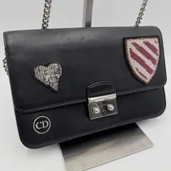 Christian Dior（クリスチャンディオール）MISS DIOR チェーンショルダーバッグ レザー ブラック パッチ装飾 シルバー金具 【中古】
