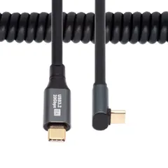 NFHK ストレッチコイル USB-C USB4ケーブル 20Gbps 8K 100W Type-C アップアングル オス-オス ケーブル 電源&データ ノートパソコン キーボード タブレット用