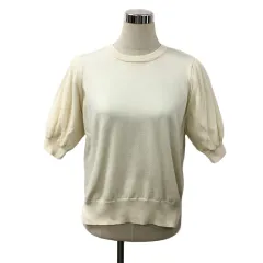 ディスコート Discoat セーター ニット プルオーバー クルーネック チュール 無地 パフスリーブ 五分袖 F ベージュ 白 ホワイト