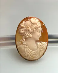 【作家物】シェルカメオ ブローチ＆ペンダントトップ Silver900刻印 女神ダイアナ (ディアナ) サイン有