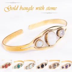 3つの天然石のメタルブレス / ブレスレット 天然石 パワーストーン アクセサリー 腕輪 ゴールド メタル