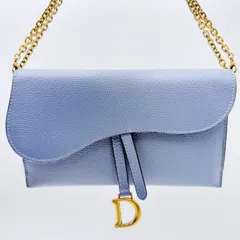 Christian Dior（クリスチャンディオール）サドル チェーンウォレット ショルダーバッグ クラウドブルー レザー ゴールド金具【中古】
