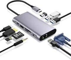 USB C ハブ 10 in 1 usb ハブ HDMI 4K出力 100W快速充電 VGA USB 3.0ポート*3 SD/TFスロット搭載 MacBook Pro iPad Pro Huawei Dell Lenovoなどに対応