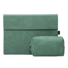 電源収納ポーチ付き Surface Go 4/3/2/1 ケース 手帳型 スタンド機能 耐衝撃 全面保護 ペン収納 軽量 薄型 キーボード 収納可能 ビンテージ柄 サーフェスゴー 保護カバー おしゃれ ビジネスシンプル,【マット】緑