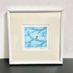 渡辺あきお 2匹の猫 メルヘン シルクスクリーン 絵画 額装 インテリア