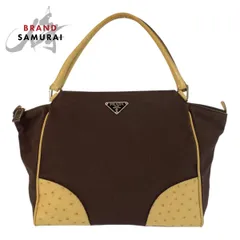 美品 PRADA プラダ 三角ロゴプレート ブラウン ベージュ シルバー金具 キャンバス トートバッグ ハンドバッグ レディース 506820【中古】