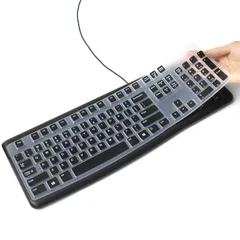 シリコーンキーボードカバースキン Logitech K120 & MK120用 人間工学デスクトップ USB有線キーボード 防水プロテクター アクセサリー (ブラック)