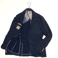 BOB ボブ テーラードジャケット サマージャケット カジュアル ドット柄 ネイビー 裏地花柄 コットン 50サイズ XLサイズそ