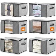 ダブルスライダーファスナー 透明窓付き 折りたたみ式 強化ハンドル グレー 引っ越し 棚上 clothes クローゼット storage(長 押入れ収納 衣類ボックス 55cm 衣装整理 衣服 × 洋服収納 幅 毛布収納袋 収納ケース 35cm 衣替え 布 ×