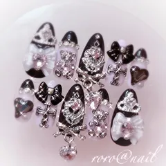 現品 ネイルチップ 量産型 地雷系 フレンチガーリー ゴテゴテ チャームネイル