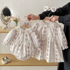 キッズ花柄ワンピース女の子ベビー赤ちゃんロンパース子供服ドレス4 ガーリー70 80 90 100 110 120 130 140かわいいナチュラル長袖おしゃれフリル可愛い上品お出かけSNS映え記念撮影【arc】