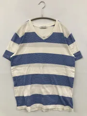 JOURNAL STANDARD ジャーナルスタンダード Tシャツ/カットソー M ブルー ボーダー柄 ミドル丈 半袖 Vネック