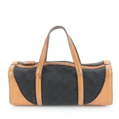 ヴィンテージ オールド グッチ GG キャンバス ミニ ボストン レザー ハンドバッグ トート ブラック ブラウン レディース EWE DC35-2【中古】