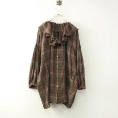 美品 2025 スタジオクリップ Studio CLIP 高山都コラボ コットン 柄アソートフリルブラウス F‖ブラウン  チェック柄【2400014821604】