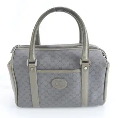オールド グッチ マイクロGG ミニ ボストン レザー ハンドバッグ トート グレー レディース RWM DN29-7【中古】