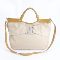 美品 サルヴァトーレフェラガモ ヴァラリボン レザー ナイロン 2WAY ショルダーバッグ 斜め掛け トート レディース RWM DN37-5【中古】