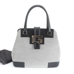 美品 グッチ Gロゴ 002 1103 レザー キャンバス ハンドバッグ トート ブラック 黒 グレー レディース RWM DN43-3【中古】