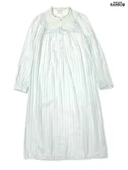 古着 ドイツ製 刺繍 レース ストライプ柄 コットン100％ 長袖 ワンピース 水色 (otu2601139)