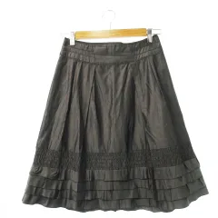 ボディドレッシングデラックス BODY DRESSING Deluxe スカート フレア ひざ丈 フリル 光沢感 薄手 ツヤ感 38 グレー /CK12