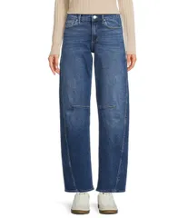 コード ブルー レディース ボトムス デニムパンツ プチ クロップド ジーンズ Code Bleu Petite Size High Rise Cropped Barreleg Jeansable Wash