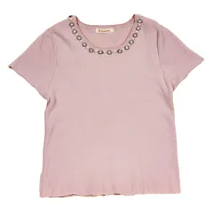 美品 BE RADIANCE ビーラディエンス ビジュー付き半袖ニット ピンク F