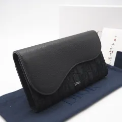 ★3日以内返品可★ 美品 Dior ディオール ディオール オブリーク メタリックジャカード グレインドカーフスキン Saddle ロングウォレット 2ADBC321YNZ 長財布 ブラック グレー グレインカーフレザー メンズ