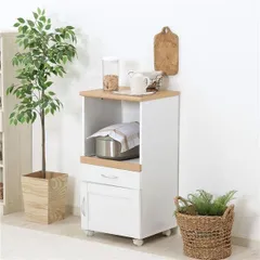 キッチンカウンター 約幅450mm ナチュラル×ホワイト コンセント付き キャスター付き 組立品 ダイニング キッチン 台所