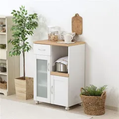 キッチンカウンター 約幅600mm ナチュラル×ホワイト コンセント付き キャスター付き 組立品 ダイニング キッチン 台所