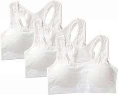 Puchihapi(プチハピ) 初めての ファーストブラ スポーツブラ ジュニア ブラジャー スポブラ ノンワイヤー 小学生 中学生 カップ 取り外し 可能 女子 女の子 Yバックタイプ ３枚組 (Yバックタイプ（３枚組）,  Free Size)