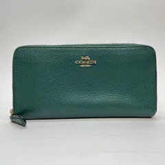3629 美品 COACH コーチ 長財布 グリーン レザー ラウンドファスナー