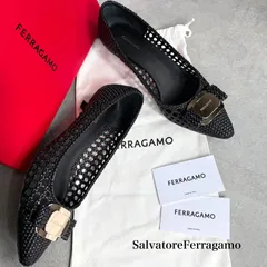 近年モデル SalvatoreFerragamo サルヴァトーレフェラガモ  ZELMA New Vara ニューヴァラ 編み込み リボンパンプス レザー  ブラック 黒 ゴールド金具  8 1/2D レディース 25.5cm