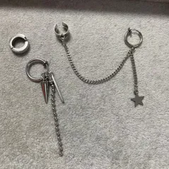 イヤリング イヤーカフ 3点セット ステンレス ロングチェーン 韓国ファッション Y2K おしゃれ トレンドアクセサリー 片耳