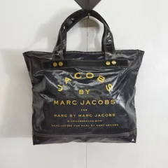 MARC BY MARC JACOBS マークバイマークジェイコブス トート バッグ PVC 光沢 デニム ビニール A4 刺繡 天ジップ ブラック系 B617