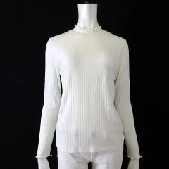 イング INGNI リブ カットソー トップス フリル襟 メロウ ハイネック コットン ストレッチ 長袖 M オフ白
