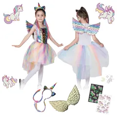[Ａｓｗａｙ　ＳＴＥＲＬＩｎＧ] ママさん推奨 ハロウィン パーティー 子供 用 ユニコーン ドレス コスチューム アクセサリー セット 仮装 なりきり コスプレ 衣装 (XL(140)) [XL(140)]
