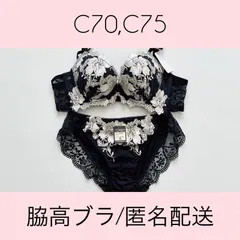 【匿名配送・新品未使用・送料込み】10469NV sanei サンエイ ブラショーツセット ネイビー 脇高育乳ブラ フラワー刺繍 C70,C75