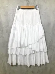 Heather ヘザー ウエストゴム フェミニン フリルティアードロング スカート sizeF/白 ■■ レディース