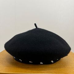 未使用品】 pium ロゴ 刺繍 スタッズ ベレー帽 ブラック - メルカリ