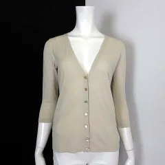 ボナジョルナータ BUONA GIORNATA カーディガン ニット シアー Vネック コットン 7分袖 M ベージュ