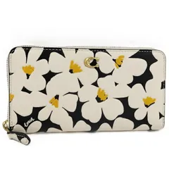 COACH ラウンドファスナー 長財布 フラワー レザー アイボリー ブラック系