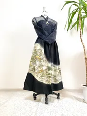 着物リメイクスカートフリーサイズ黒留袖着物リメイクウエストゴムロングスカート1点物送料込みハンドメイドNO.1482