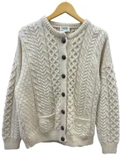 Carraig Donn (キャレイグドン) フィッシャーマン アランニットカーディガン アイルランド製 ウール 80S 90S 古着 ビンテージ Ｍ 生成り メンズ/027