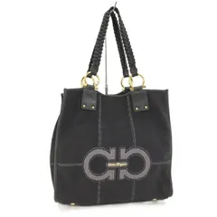Salvatore Ferragamo トートバッグ レザーキャンバス ブラック