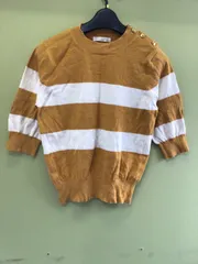 アクアガール　aquagirl ボーダー半袖ニット　茶×白　М